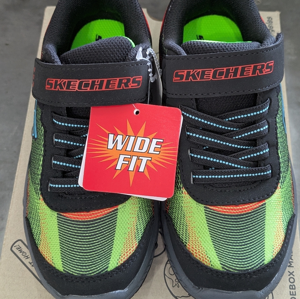 Skechers Kids' Black and Green Wide Fit Shoes
